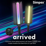 Simpex (LS 500R) handheld RGB light stick with barndoors, dual side lightwand with 5200mAh built-in battery comes with hardcase carry bag.