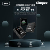 Simpex® M-16 Wireless Microphone System with ANC Noise Reduction, 360° Sound Capture, 100M Range, Upto 12 Hrs Working Time, for DSLR Camera, Android & iOS Smartphones, Seamless Audio Recording