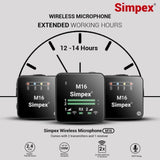 Simpex® M-16 Wireless Microphone System with ANC Noise Reduction, 360° Sound Capture, 100M Range, Upto 12 Hrs Working Time, for DSLR Camera, Android & iOS Smartphones, Seamless Audio Recording