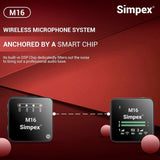 Simpex® M-16 Wireless Microphone System with ANC Noise Reduction, 360° Sound Capture, 100M Range, Upto 12 Hrs Working Time, for DSLR Camera, Android & iOS Smartphones, Seamless Audio Recording