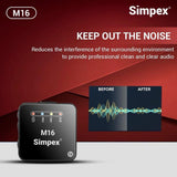 Simpex® M-16 Wireless Microphone System with ANC Noise Reduction, 360° Sound Capture, 100M Range, Upto 12 Hrs Working Time, for DSLR Camera, Android & iOS Smartphones, Seamless Audio Recording