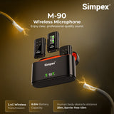 Simpex (M-90) 2-in-1 Wireless Microphone with TFT Card Recording & 360° Sound Capture, 100m Range, 2.4 GHz RF, 9Hrs Run Time, Noise Cancellation, Plug & amp; Play, Compatible with Android, iOS, DSLR