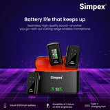 Simpex (M-90) 2-in-1 Wireless Microphone with TFT Card Recording & 360° Sound Capture, 100m Range, 2.4 GHz RF, 9Hrs Run Time, Noise Cancellation, Plug & amp; Play, Compatible with Android, iOS, DSLR