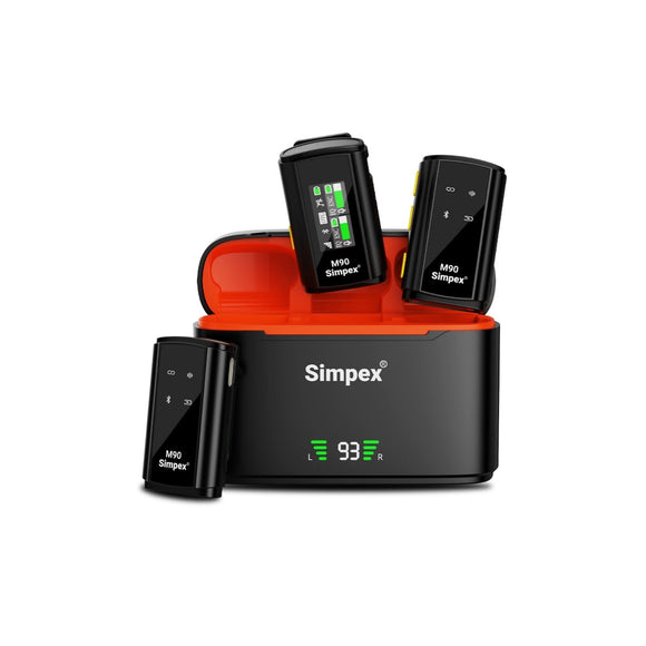 Simpex (M-90) 2-in-1 Wireless Microphone with TFT Card Recording & 360° Sound Capture, 100m Range, 2.4 GHz RF, 9Hrs Run Time, Noise Cancellation, Plug & amp; Play, Compatible with Android, iOS, DSLR