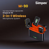 Simpex (M-90) 2-in-1 Wireless Microphone with TFT Card Recording & 360° Sound Capture, 100m Range, 2.4 GHz RF, 9Hrs Run Time, Noise Cancellation, Plug & amp; Play, Compatible with Android, iOS, DSLR