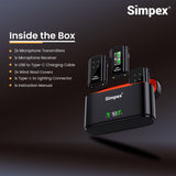 Simpex (M-90) 2-in-1 Wireless Microphone with TFT Card Recording & 360° Sound Capture, 100m Range, 2.4 GHz RF, 9Hrs Run Time, Noise Cancellation, Plug & amp; Play, Compatible with Android, iOS, DSLR