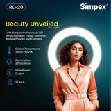Simpex (RL 20) 20 inch Professional LED Ring Light Runs on AC/DC Power with No Shadow apertures, Ideal use for Makeup, Video Shoot, Fashion Photography & Many More
