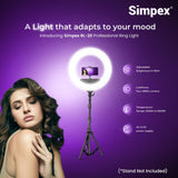 Simpex (RL 20) 20 inch Professional LED Ring Light Runs on AC/DC Power with No Shadow apertures, Ideal use for Makeup, Video Shoot, Fashion Photography & Many More