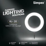Simpex (RL 20) 20 inch Professional LED Ring Light Runs on AC/DC Power with No Shadow apertures, Ideal use for Makeup, Video Shoot, Fashion Photography & Many More