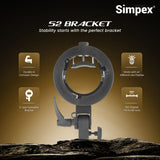 Simpex® S2 Bracket, Multipurpose Speedlite Bracket for Round head and Regular flash lights, also compatible with Bowens Mount Accessories Like Softbox, Reflector, Snoot, Photo Umbrella and Barndoor Kit