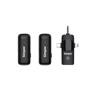 Simpex® (SWM-003) Wireless Microphone & amp; Receiver , 2x Mic System, 2.4GHz Frequency, 4Hr Battery, 20m Range, For all smartphones, Ideal for Voice Recording, & Live Streaming 