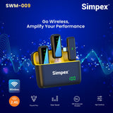 Simpex (SWM-009) 2 in 1 wireless Microphone System with active noise cancellation, 50m wireless range, upto 8 hrs of working time, plug and play, compatible with all the smartphones