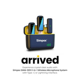 Simpex (SWM-009) 2 in 1 wireless Microphone System with active noise cancellation, 50m wireless range, upto 8 hrs of working time, plug and play, compatible with all the smartphones