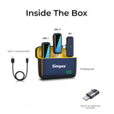 Simpex (SWM-009) 2 in 1 wireless Microphone System with active noise cancellation, 50m wireless range, upto 8 hrs of working time, plug and play, compatible with all the smartphones