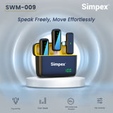 Simpex (SWM-009) 2 in 1 wireless Microphone System with active noise cancellation, 50m wireless range, upto 8 hrs of working time, plug and play, compatible with all the smartphones