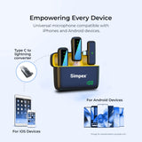 Simpex (SWM-009) 2 in 1 wireless Microphone System with active noise cancellation, 50m wireless range, upto 8 hrs of working time, plug and play, compatible with all the smartphones