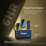 Simpex (SWM-009) 2 in 1 wireless Microphone System with active noise cancellation, 50m wireless range, upto 8 hrs of working time, plug and play, compatible with all the smartphones
