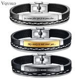 Cowboy Fashion Stainless Steel Gold Black Customized Personalised Laser Engraved Leather Wrist Band ID Bracelet Men