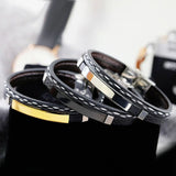 Cowboy Fashion Stainless Steel Gold Black Customized Personalised Laser Engraved Leather Wrist Band ID Bracelet Men