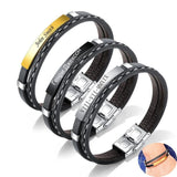 Cowboy Fashion Stainless Steel Gold Black Customized Personalised Laser Engraved Leather Wrist Band ID Bracelet Men