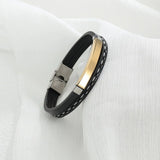 Cowboy Fashion Stainless Steel Gold Black Customized Personalised Laser Engraved Leather Wrist Band ID Bracelet for Men