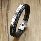 Cowboy Fashion Stainless Steel Gold Black Customized Personalised Laser Engraved Leather Wrist Band ID Bracelet for Men