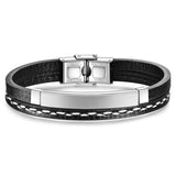 Cowboy Fashion Stainless Steel Gold Black Customized Personalised Laser Engraved Leather Wrist Band ID Bracelet Men