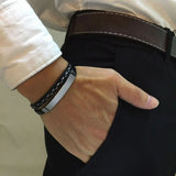 Cowboy Fashion Stainless Steel Gold Black Customized Personalised Laser Engraved Leather Wrist Band ID Bracelet Men