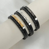 Cowboy Fashion Stainless Steel Gold Black Customized Personalised Laser Engraved Leather Wrist Band ID Bracelet Men