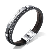 Cowboy Fashion Stainless Steel Gold Black Customized Personalised Laser Engraved Leather Wrist Band ID Bracelet for Men