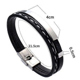 Cowboy Fashion Stainless Steel Gold Black Customized Personalised Laser Engraved Leather Wrist Band ID Bracelet for Men