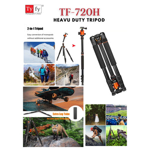 Tyfy TF-720H HEAVY DUTY Aluminum Tripod with Monopod Professional Support Stand Dslr Camera, Projector with Tripod Ball Head Photography Tripod