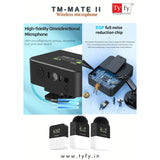 TYFY TM-MATE II WIRELESS MICROPHONE 1+2 , 800mAh rechargeable lithium battery,  360° omnidirectional pickup