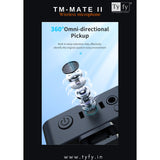 TYFY TM-MATE II WIRELESS MICROPHONE 1+2 , 800mAh rechargeable lithium battery,  360° omnidirectional pickup