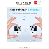 TYFY TM-MATE II WIRELESS MICROPHONE 1+2 , 800mAh rechargeable lithium battery,  360° omnidirectional pickup