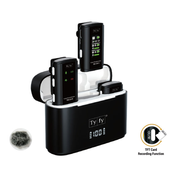 TYFY TMWLINK III PROSONIC MICROPHONE FOR VIDEO RECORDINGS ,  2.4G transmission , 3.7V/170mAh lithium battery  providing up to 9 hours of battery life