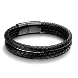 Cowboy fashion Two Layer Rope Black Leather Charm Wrist Band Strand Bracelet Men
