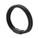 Cowboy fashion Two Layer Rope Black Leather Charm Wrist Band Strand Bracelet Men