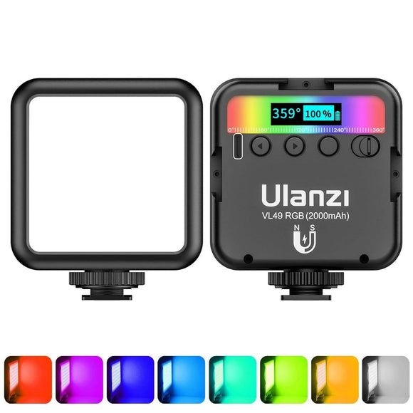 Hiffin Ulanzi VL49 RGB Video Lights, LED Camera Light, 2000mAh Rechargeable CRI 95+ 2500-9000K Dimmable Panel Lamp Support Magnetic