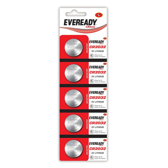 Eveready Ultima Coin Battery 3V | CR2032 | Made with High-Purity Lithium | with Child Proof Packaging | Best Suited for Key Fobs, Medical Devices, Wearables, Camera & Sensors | Pack of 5