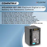 WELBORN VBT380 (12800 mAh) Lithium-ion Battery Compatible with HC-V160 HC-V180 HC-V380 HC-V510 HC-V520 HC-V550 HC-V710 HC-V720 HC-V750 HC-V770 HC-VX870 HC-VX981 HC-W580 HC-W850 HC-WXF991 Camera