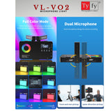 TYFY VL VO2 MICROPHONE VIDEOLIGHT , Built-in 4500mAh Li-ion, Adjustable 3000K-6500K , Max. 600 lumens making video shooting more accessible and effective.