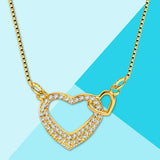 Cowboy fashion Valentine Couple Heart Love 18K Gold Pendant Chain Necklace Women