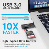Welborn High Speed USB 3.0 Card Reader Micro SD/T-Flash, SD Slot- SD Card/SDHC/SDXC Compatiable with Laptop, Desktop and More