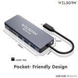 Welborn USB C Hub Dock 9-in-1 Aluminium Type-C Adapter with 4K HDMI, Ethernet 1000mbps Port, 3 USB 3.0, USB-C Power Delivery, 3.5mm Audio only, Micro SD/SD Card Reader, Mac & Windows USB-C Devices
