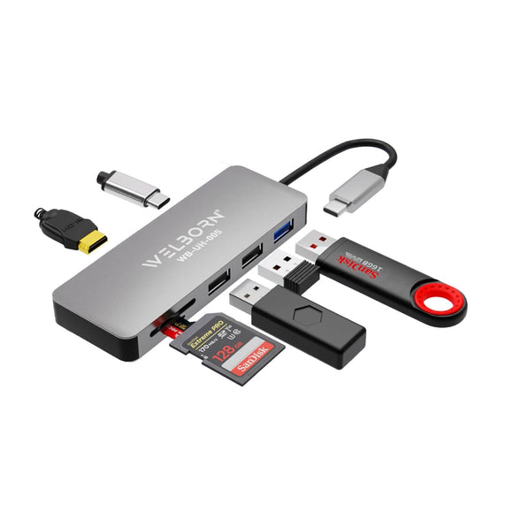 Welborn 7 in 1 USB-C Hub 4K 30Hz Multiport Adapter - Hdmi, 87W Pd, Ethernet, SD/Tf Cards Reader, USB-C, USB 2.0, USB 3.0 Ports - Compatible with Desktops, Laptops, Smartphones and More