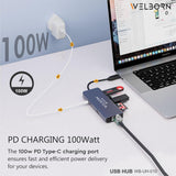 Welborn USB C Hub Dock 9-in-1 Aluminium Type-C Adapter with 4K HDMI, Ethernet 1000mbps Port, 3 USB 3.0, USB-C Power Delivery, 3.5mm Audio only, Micro SD/SD Card Reader, Mac & Windows USB-C Devices