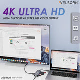 Welborn USB C Hub Dock 9-in-1 Aluminium Type-C Adapter with 4K HDMI, Ethernet 1000mbps Port, 3 USB 3.0, USB-C Power Delivery, 3.5mm Audio only, Micro SD/SD Card Reader, Mac & Windows USB-C Devices