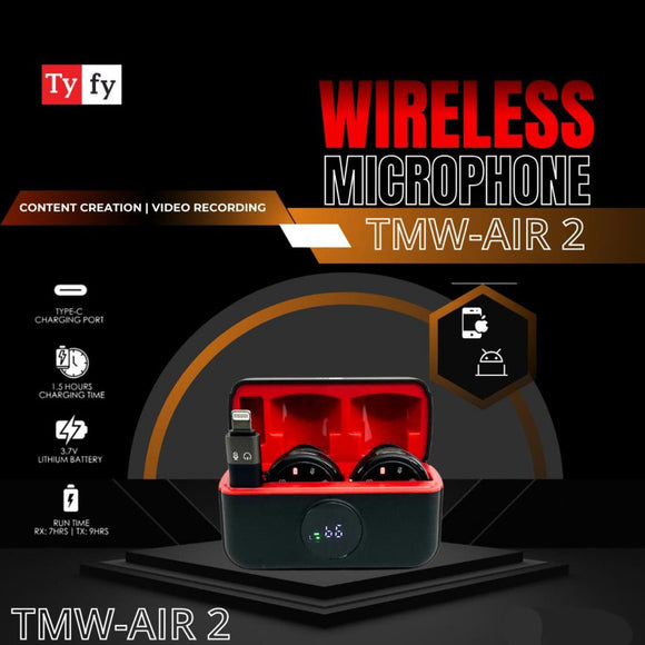 Tyfy TMW-AIR 2 Wireless Microphone for professional recordings, YouTube videos, live streaming, outdoor vlogging and more.