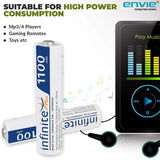 ENVIE AAA Rechargeable Batteries, High-Capacity Ni-MH 1100 mAh, Low Self Discharge, Pre-Charged (Pack of 4) (AAA11004PL)